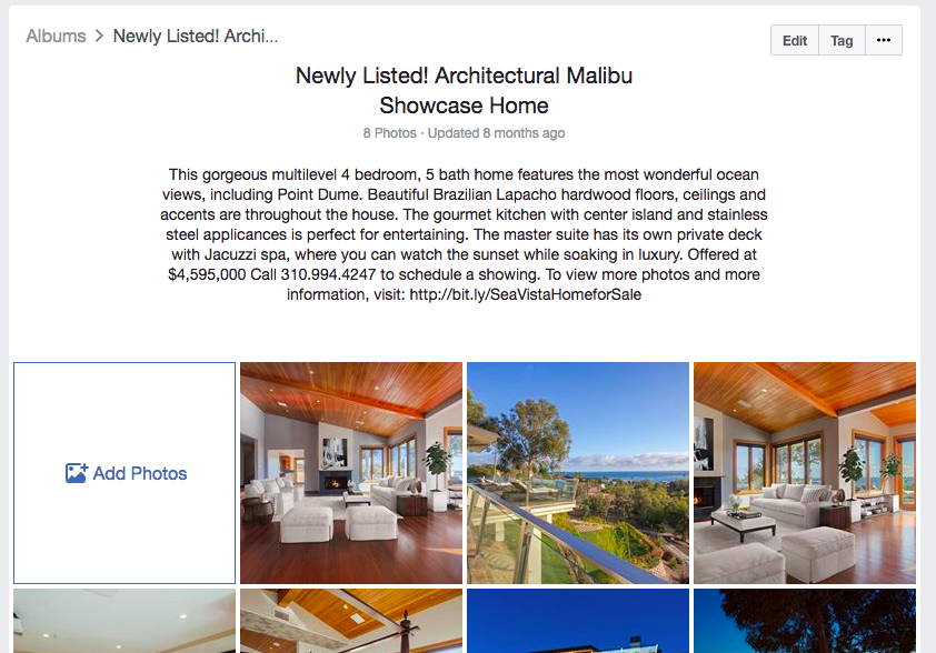 Malibu home for sale, marketing
