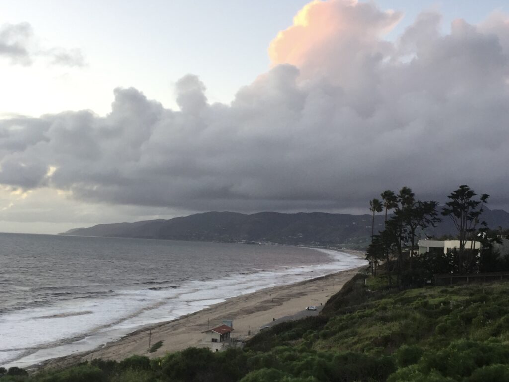Storm view of coastline and Westward beach in Malibu, California